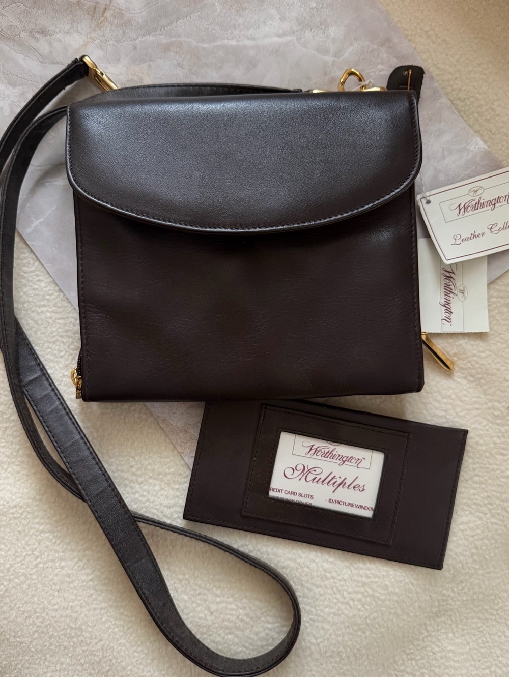 Worthington Dark Brown Leather Crossbody with Card Wallet
